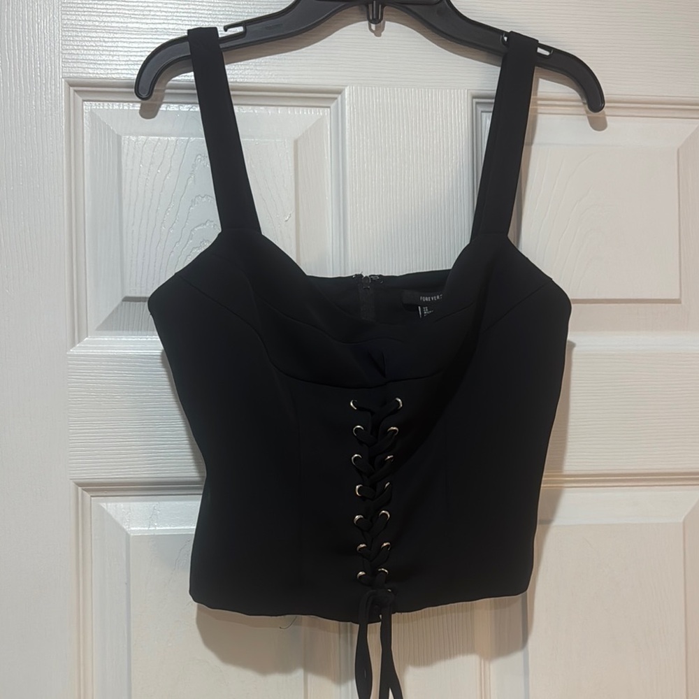 Black Lace-Up Corset Top
